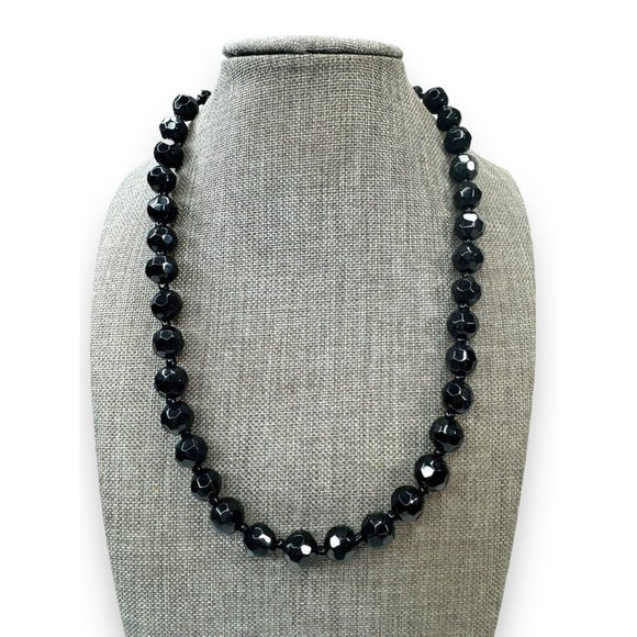 Unbranded Jewelry - Heavy Black Faceted Crystal Vintage Necklace Adjustable 16”-18.5”